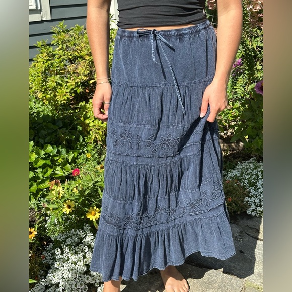 Navy Blue Embroidered Women's Skirt - Picture 1 of 6